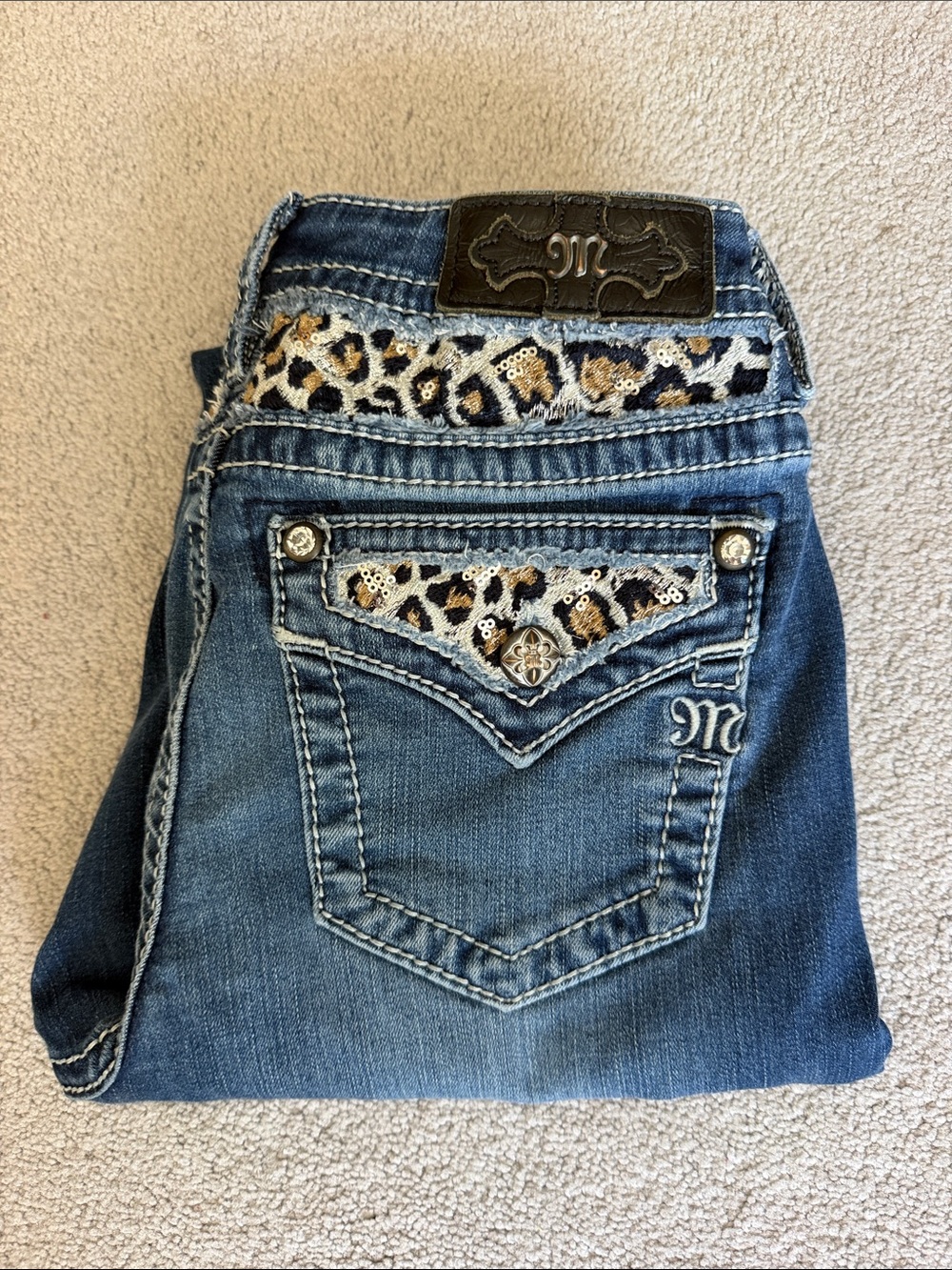 Miss Me Hailey Skinny Jeans with Leopard Sequin Trim 28